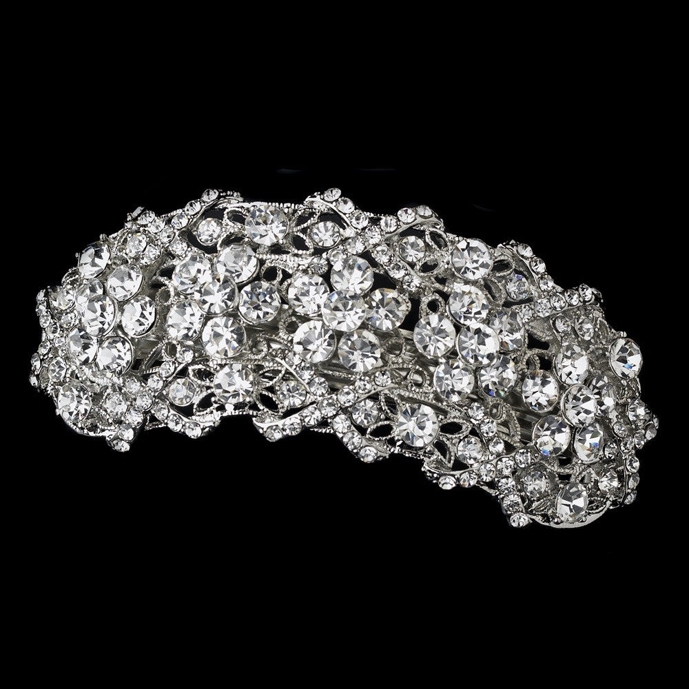 Silver Clear Bridal Wedding Hair Barrette 8336