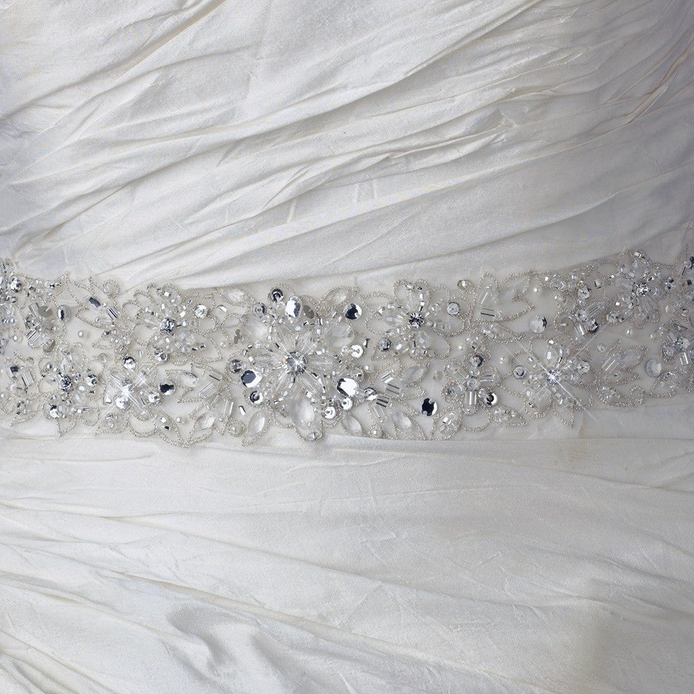Floral Embroidered Pearl, Rhinestone & Bead Bridal Wedding Sash Belt 204