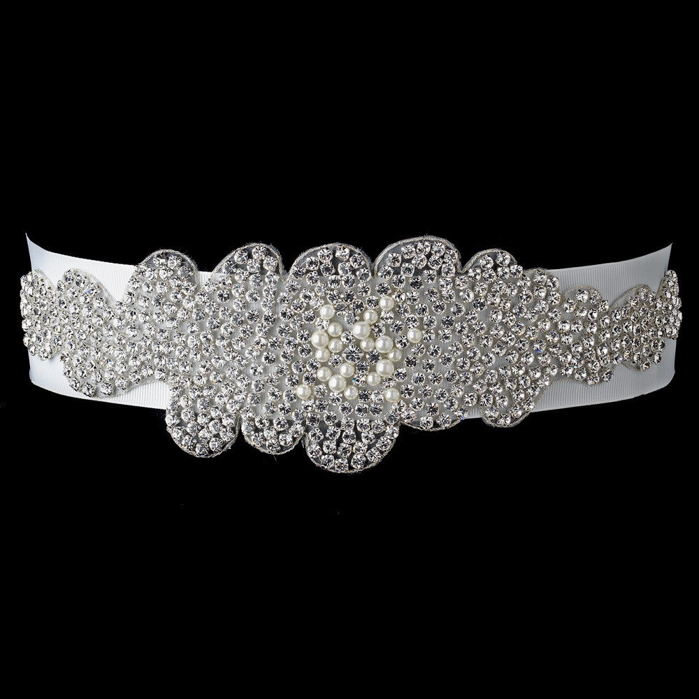 * Pearl & Rhinestone Glitz Wedding Bridal Bridal Wedding Sash Belt 289