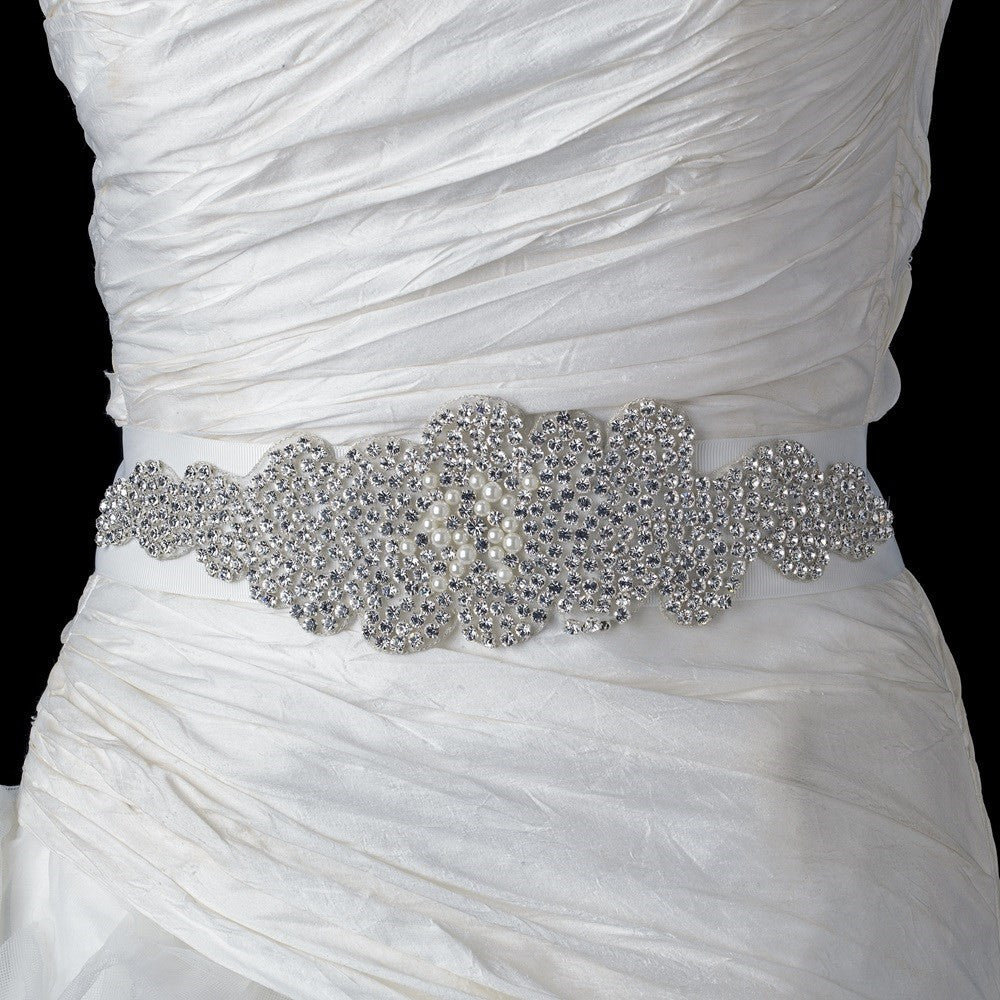 * Pearl & Rhinestone Glitz Wedding Bridal Bridal Wedding Sash Belt 289