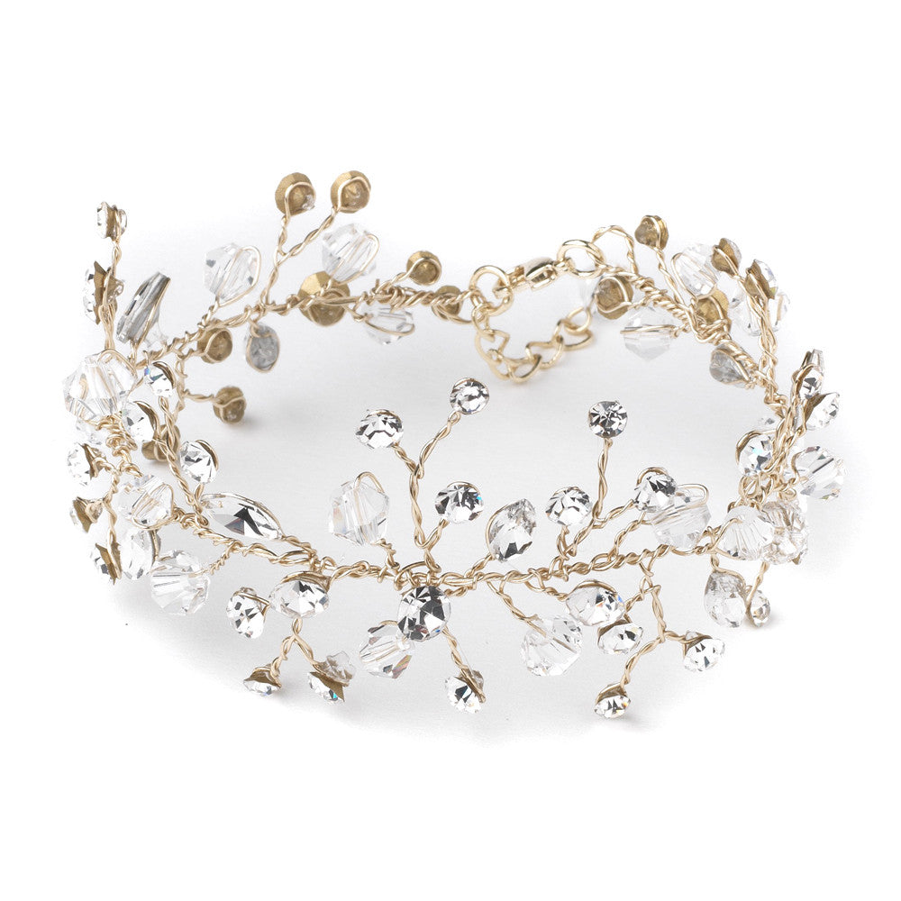 Light Gold Crystal Vine Leaf Bridal Wedding Bracelet 10001