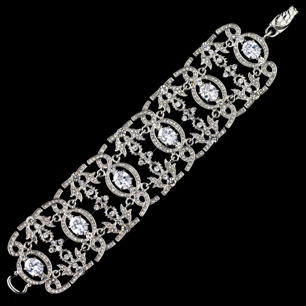 Rhodium Clear CZ Crystal Clasp Bridal Wedding Bracelet