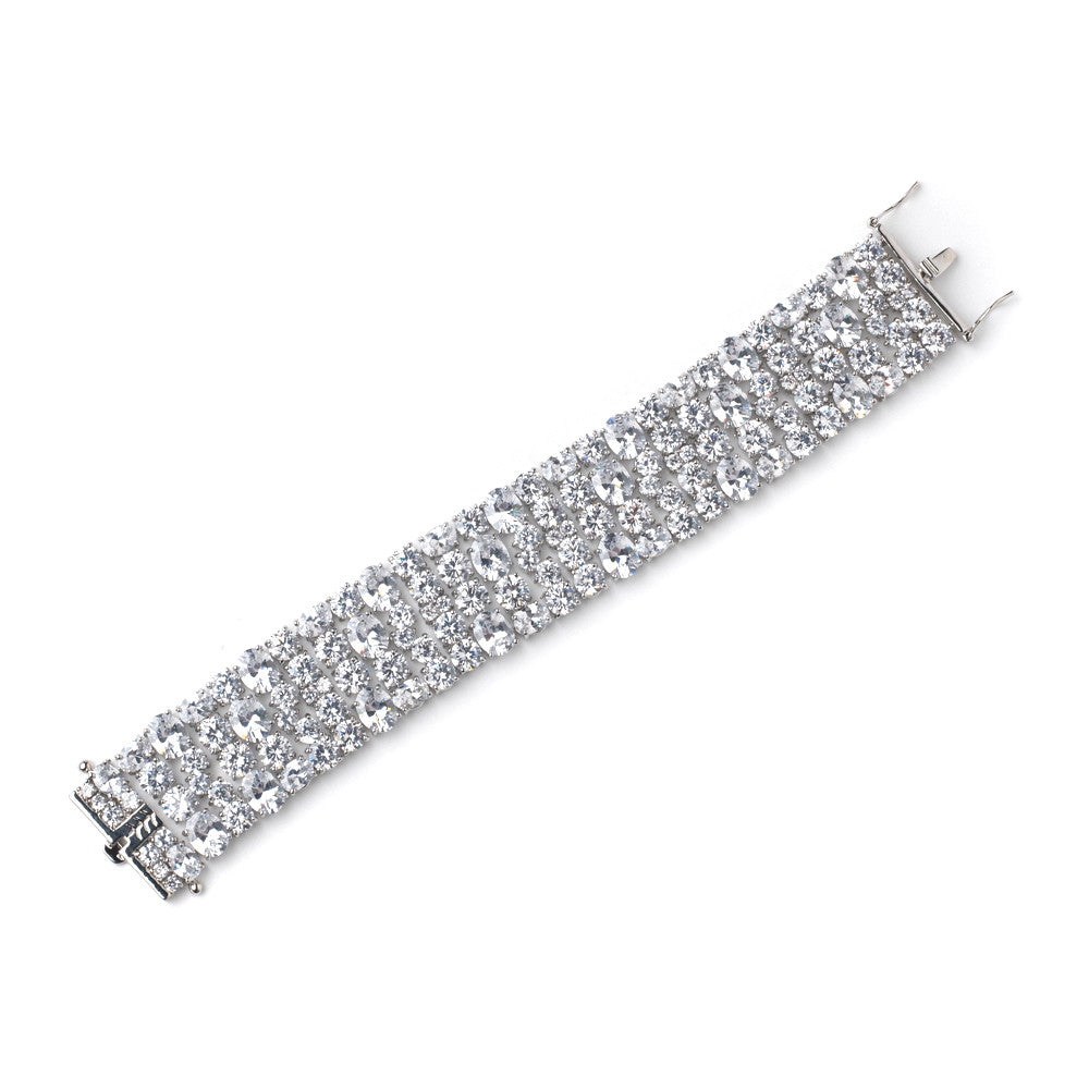 Rhodium Clear Oval & Round CZ Bridal Wedding Bracelet 13049