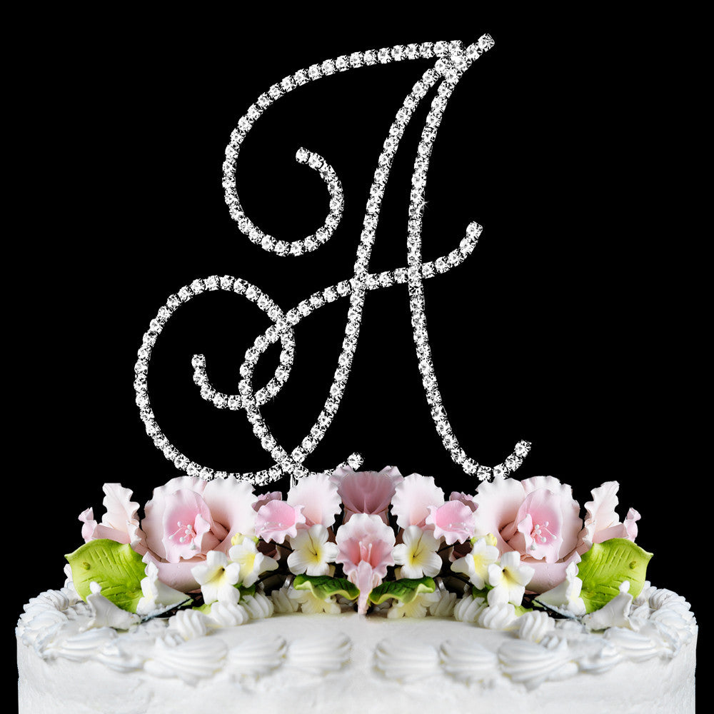 Renaissance ~ Silver Plated Individual Letter Inital Crystal Bridal Wedding Cake Toppers