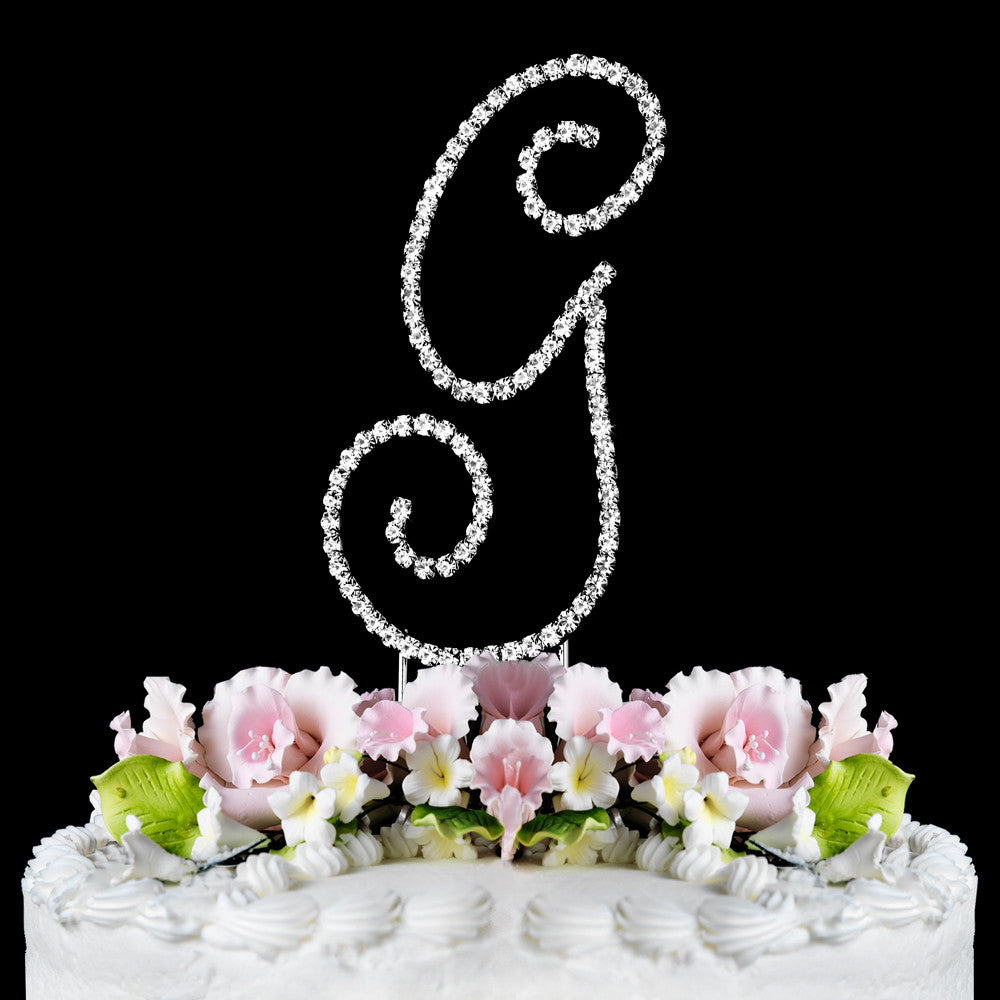 Renaissance ~ Silver Plated Individual Letter Inital Crystal Bridal Wedding Cake Toppers