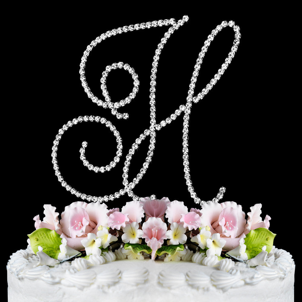 Renaissance ~ Silver Plated Individual Letter Inital Crystal Bridal Wedding Cake Toppers