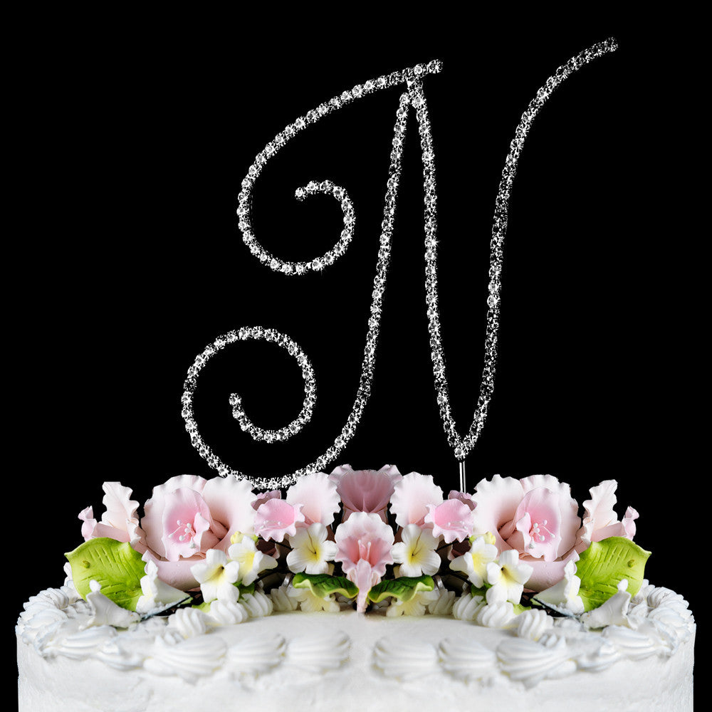 Renaissance ~ Silver Plated Individual Letter Inital Crystal Bridal Wedding Cake Toppers