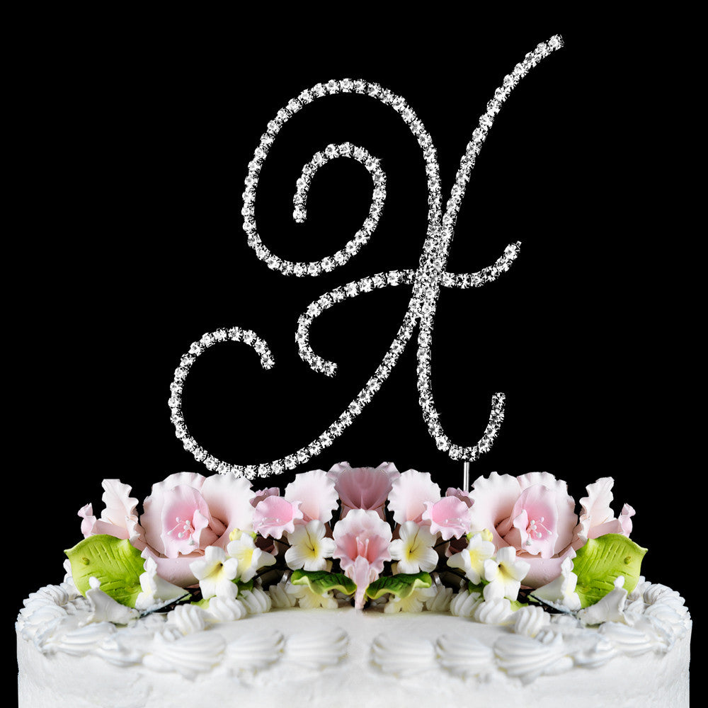 Renaissance ~ Silver Plated Individual Letter Inital Crystal Bridal Wedding Cake Toppers