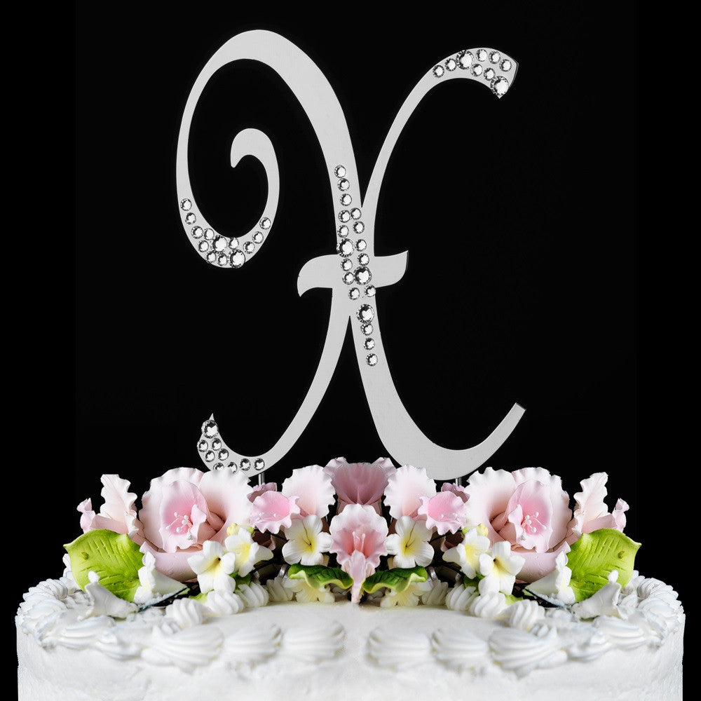 Sparkle ~ Silver Plated Individual Letter Inital Crystal Bridal Wedding Cake Toppers