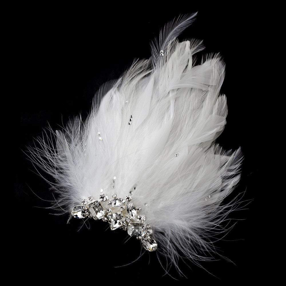 * Silver Ivory Feather Fascinator Bridal Wedding Hair Clip 1138