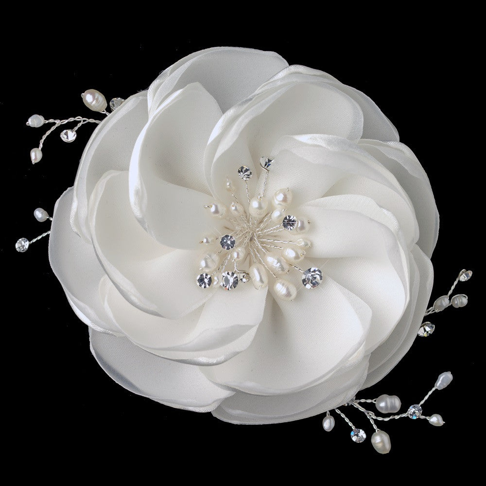 Flower Bridal Wedding Hair Clip w/ Freshwater & Rhinestone Accent Bridal Wedding Hair Clip 12