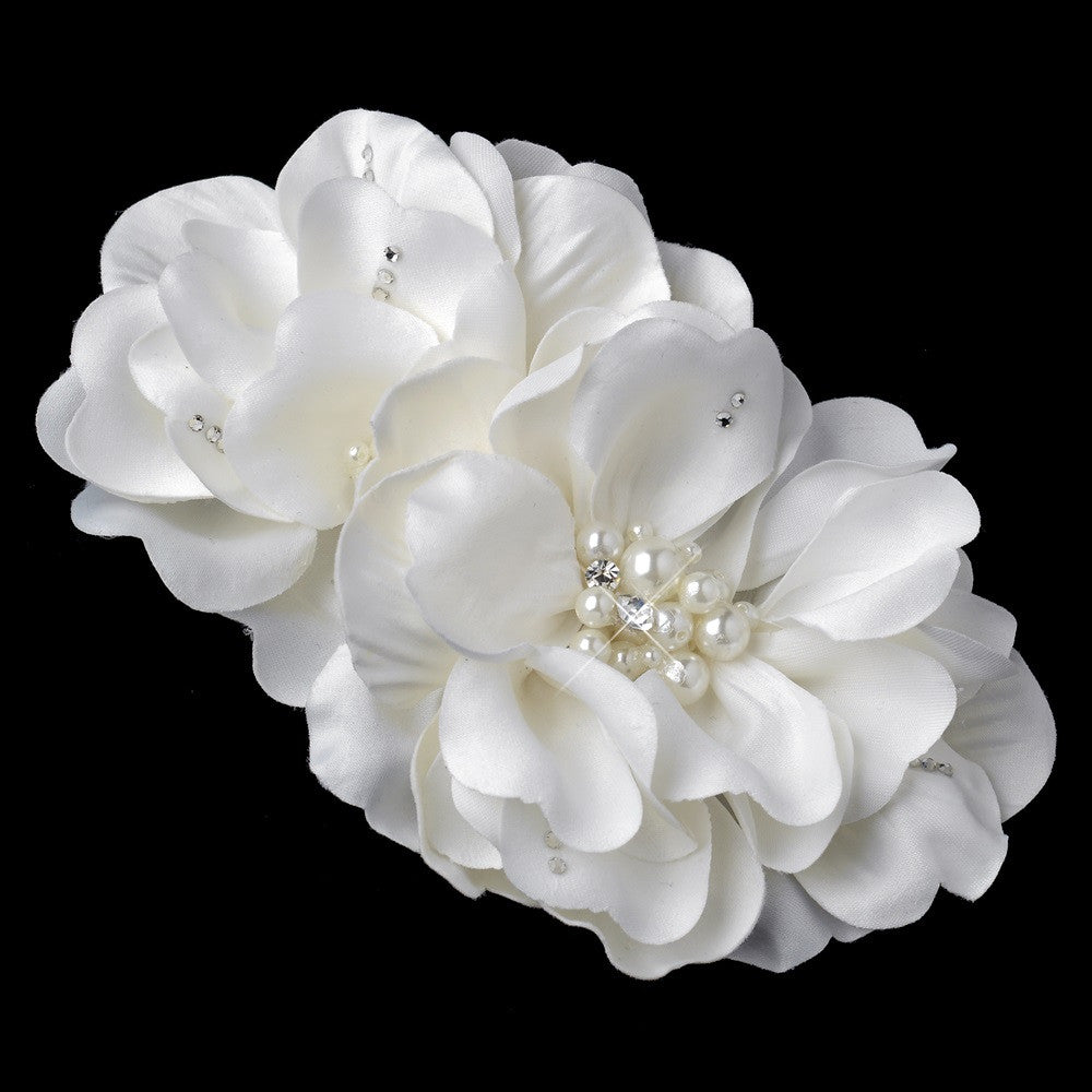 Ivory Pearl & Rhinestone Accent Bridal Wedding Flower Bridal Wedding Hair Clip 9640