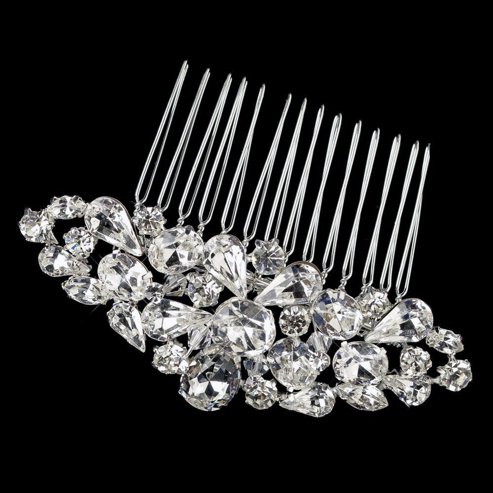 Silver Clear Multi Cut Rhinestone Bridal Wedding Hair Comb 1345