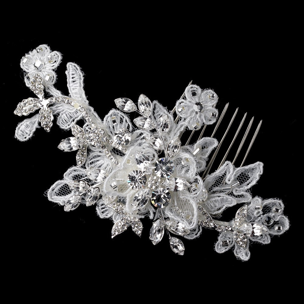 Lace Floral Rhinestone Bridal Wedding Hair Comb 4386