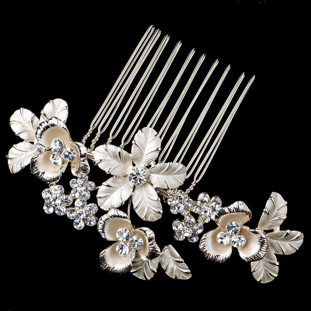 Light Gold Flower Rhinestone Bridal Wedding Hair Comb 4657