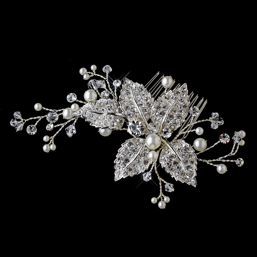 Rhinestone & Pearl Vine Bridal Wedding Hair Comb 587