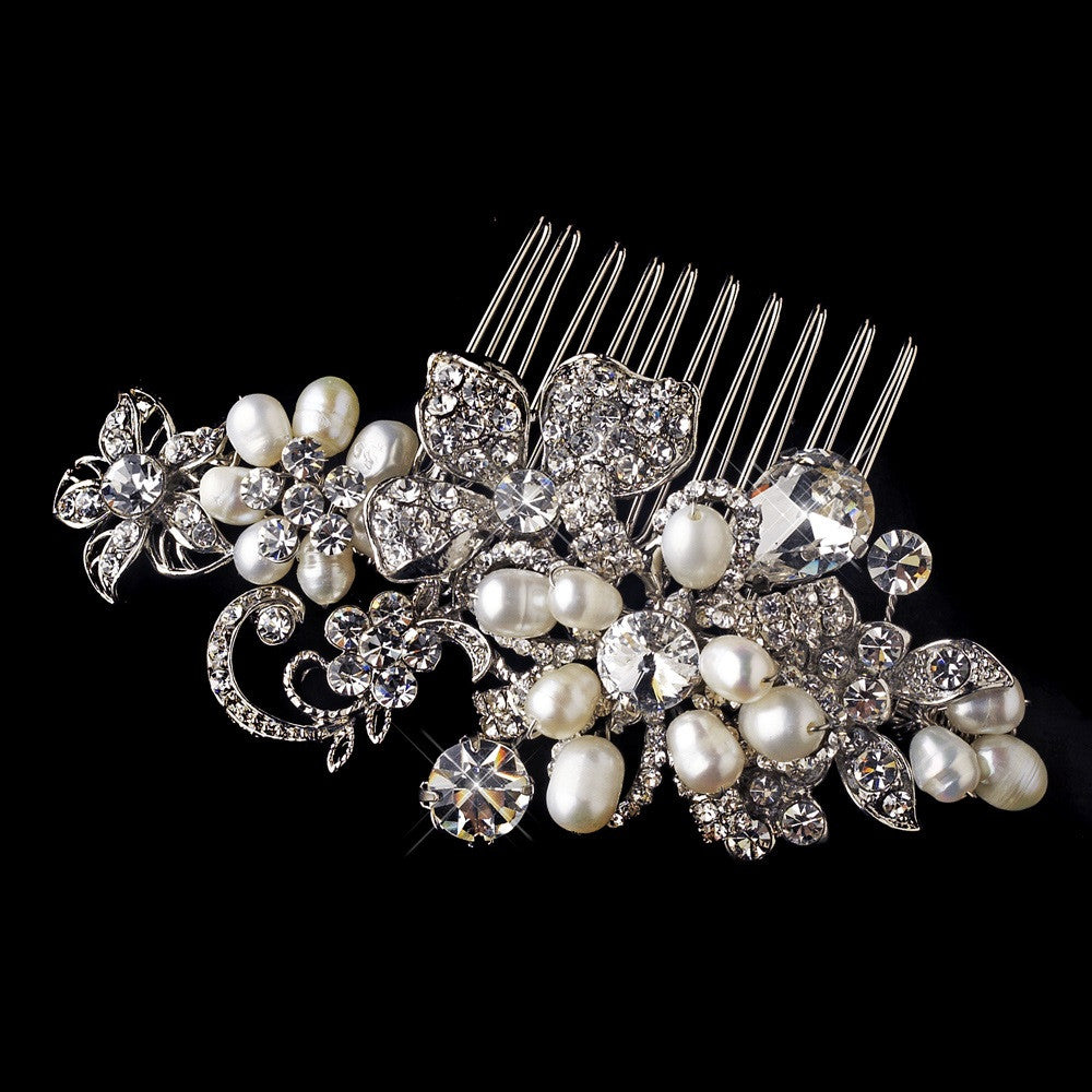 Antique Silver Pearl Bridal Wedding Hair Comb 595