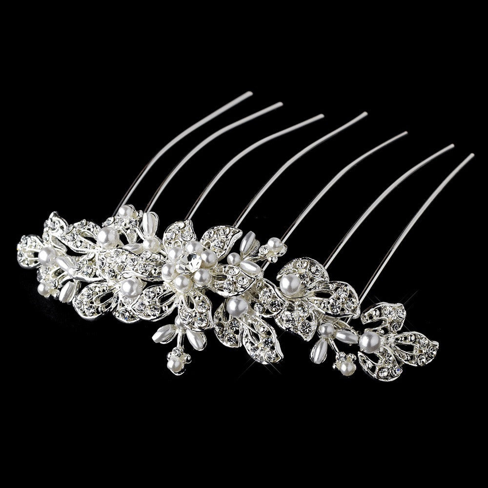 Elegant Silver or Gold Bridal Wedding Hair Comb w/ Pearls & Rhinestones 8911