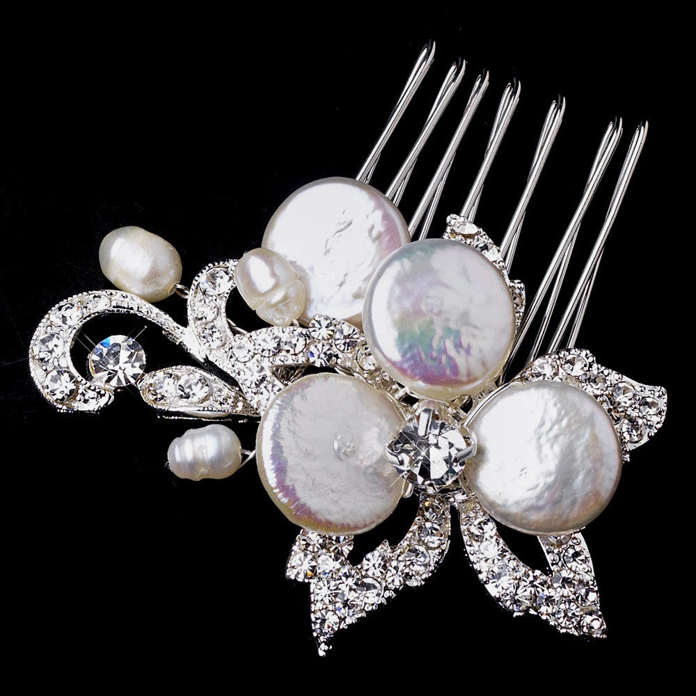 Silver Keshi Pearl Bridal Wedding Hair Comb 912