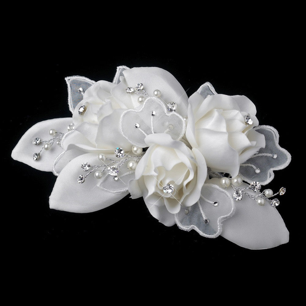 Silver Ivory Pearl & Rhinestone Accent Bridal Wedding Hair Comb 9648