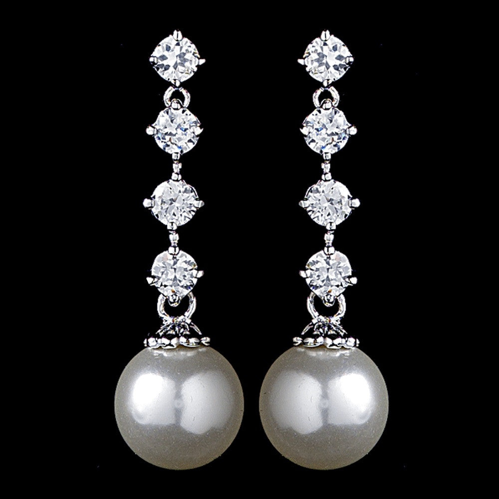 Pearl and Cubic Zirconia Drop Bridal Wedding Jewelry Set NE-3626