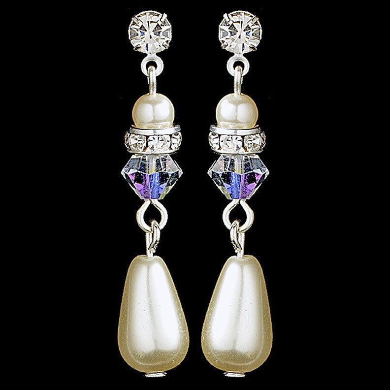 Elegant Silver Pearl & AB Crystal Bridal Wedding Necklace & Earring Set 8151
