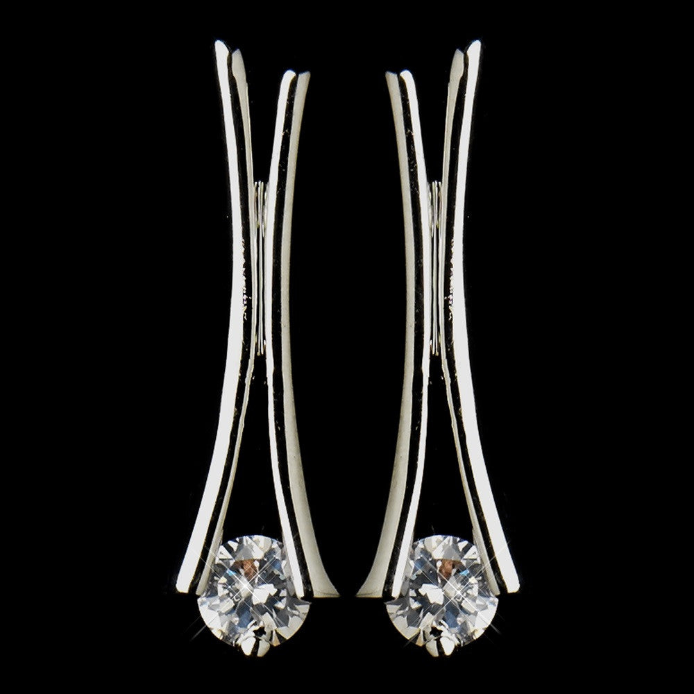 Silver Clear CZ Stone Bridal Wedding Necklace & Earrings 8790 Bridal Wedding Jewelry Set