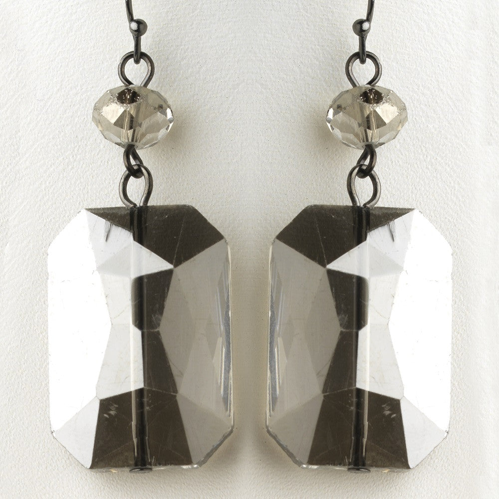 Hematite Smoke Faceted Glass Crystal Drop Bridal Wedding Earrings 9509