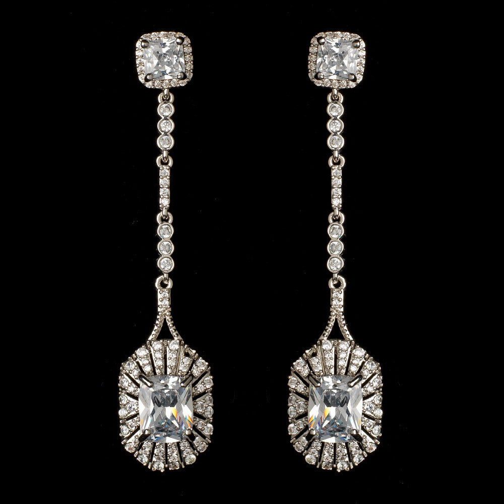 Rhodium Clear CZ Crystal Shoulder Dangle Bridal Wedding Earrings 82079