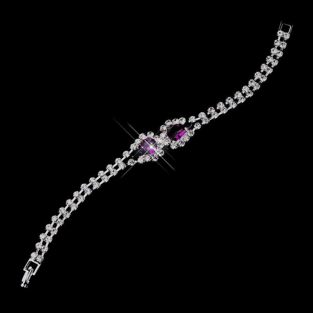 Silver Amethyst Teardrop Rhinestone Bridal Wedding Bracelet 0201