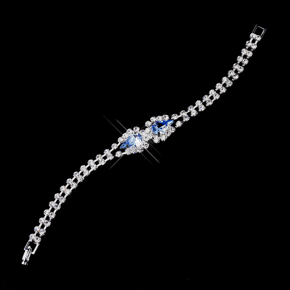 Silver Light Blue Teardrop Rhinestone Bridal Wedding Bracelet 0201