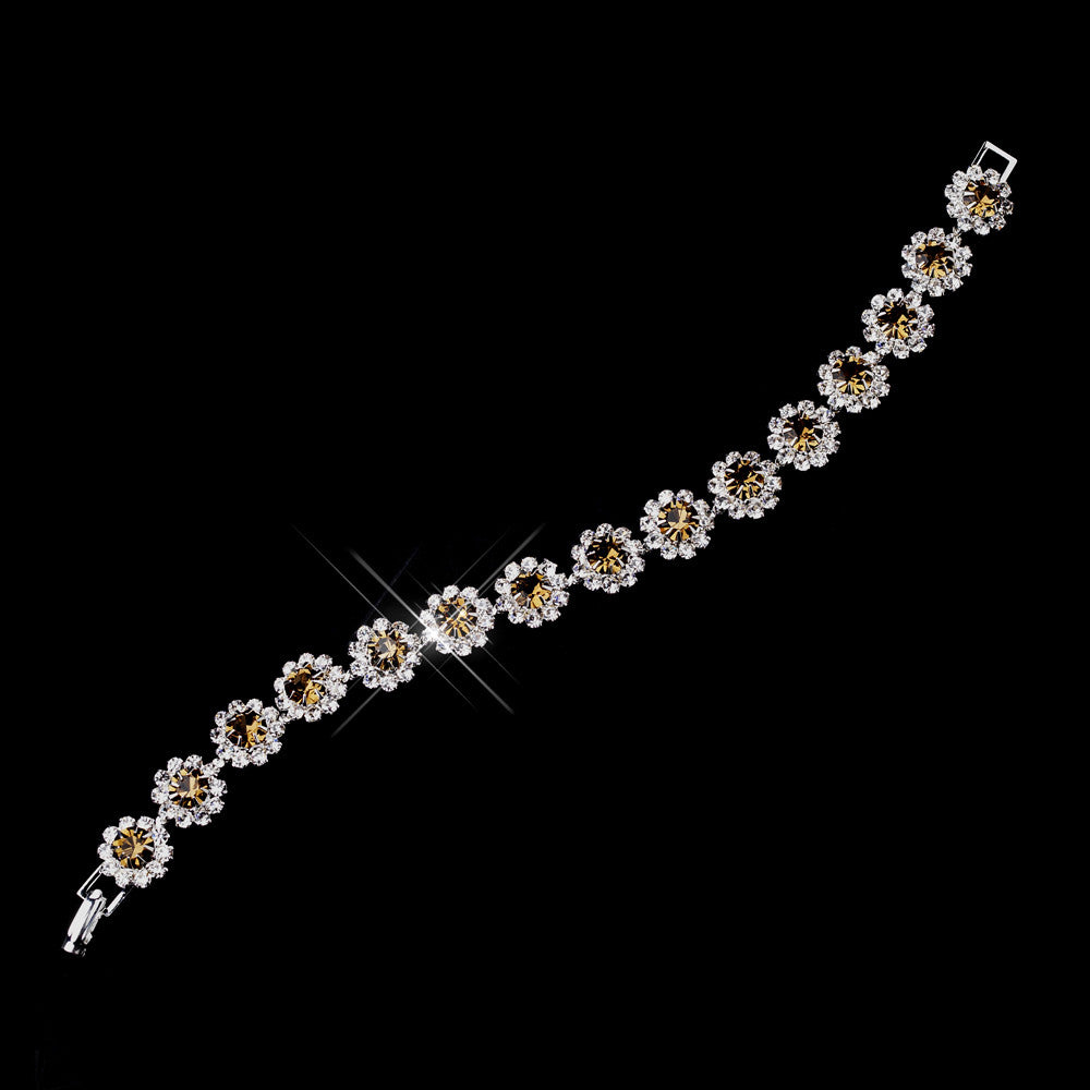 Silver Brown Round Rhinestone Bridal Wedding Bracelet 2614