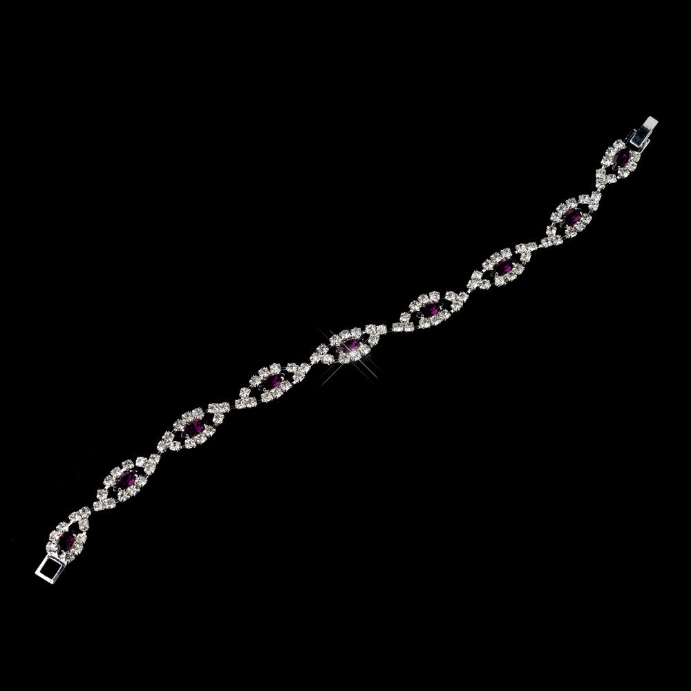 Silver Amethyst & Clear Marquise Rhinestone Bridal Wedding Bracelet 4054