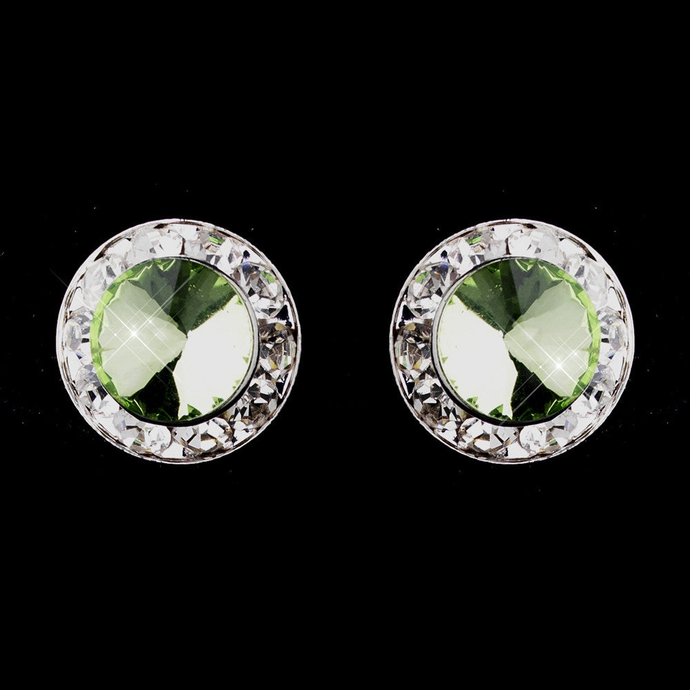 Silver Peridot Rhinestone Stud Button Bridal Wedding Earrings 4722