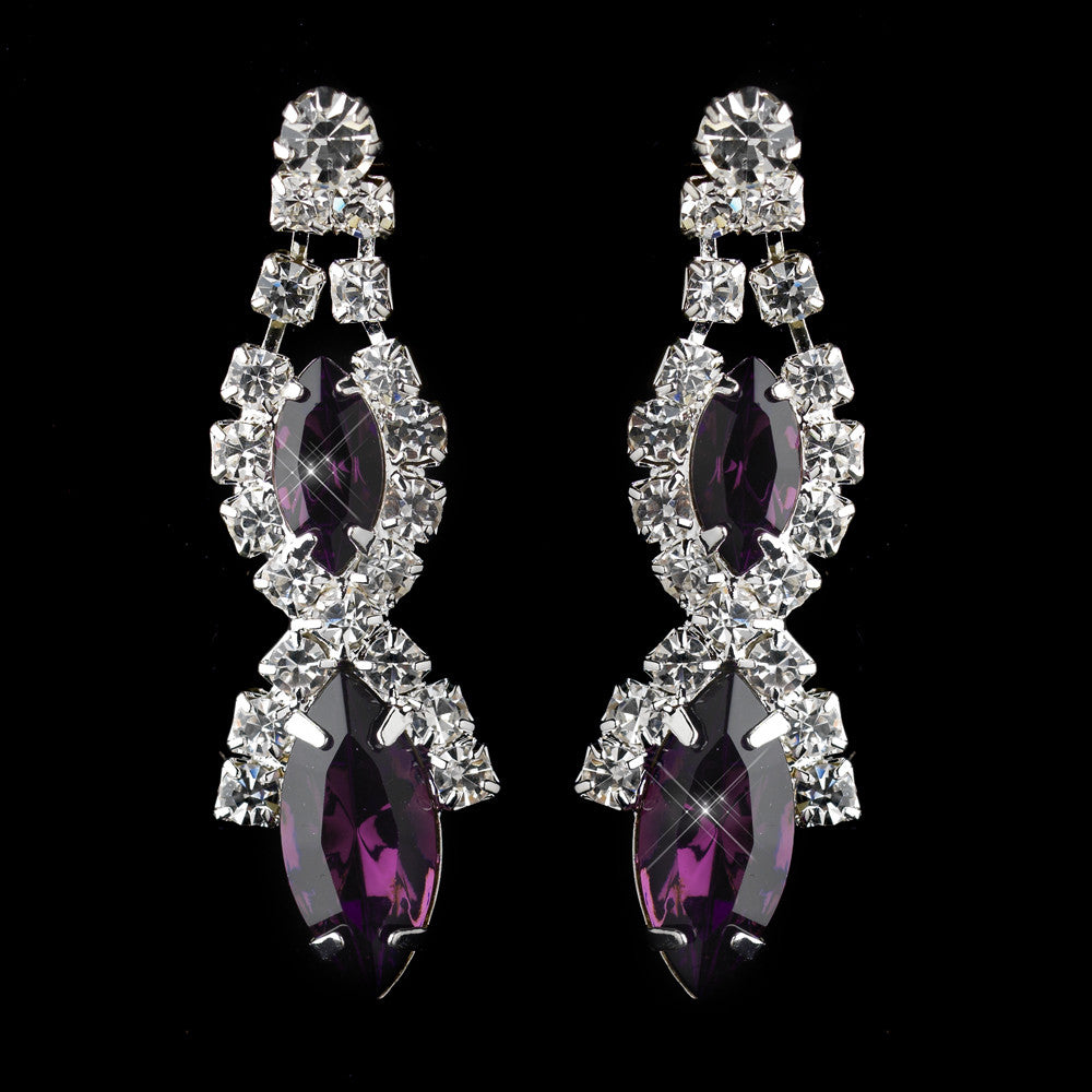 Silver Amethyst Marquise Rhinestone Drop Bridal Wedding Earrings 8361