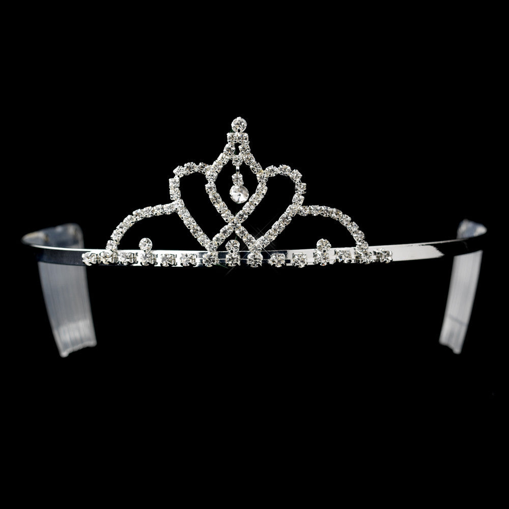 Silver Clear Rhinestone Heart Bridal Wedding Tiara Headpiece 1814