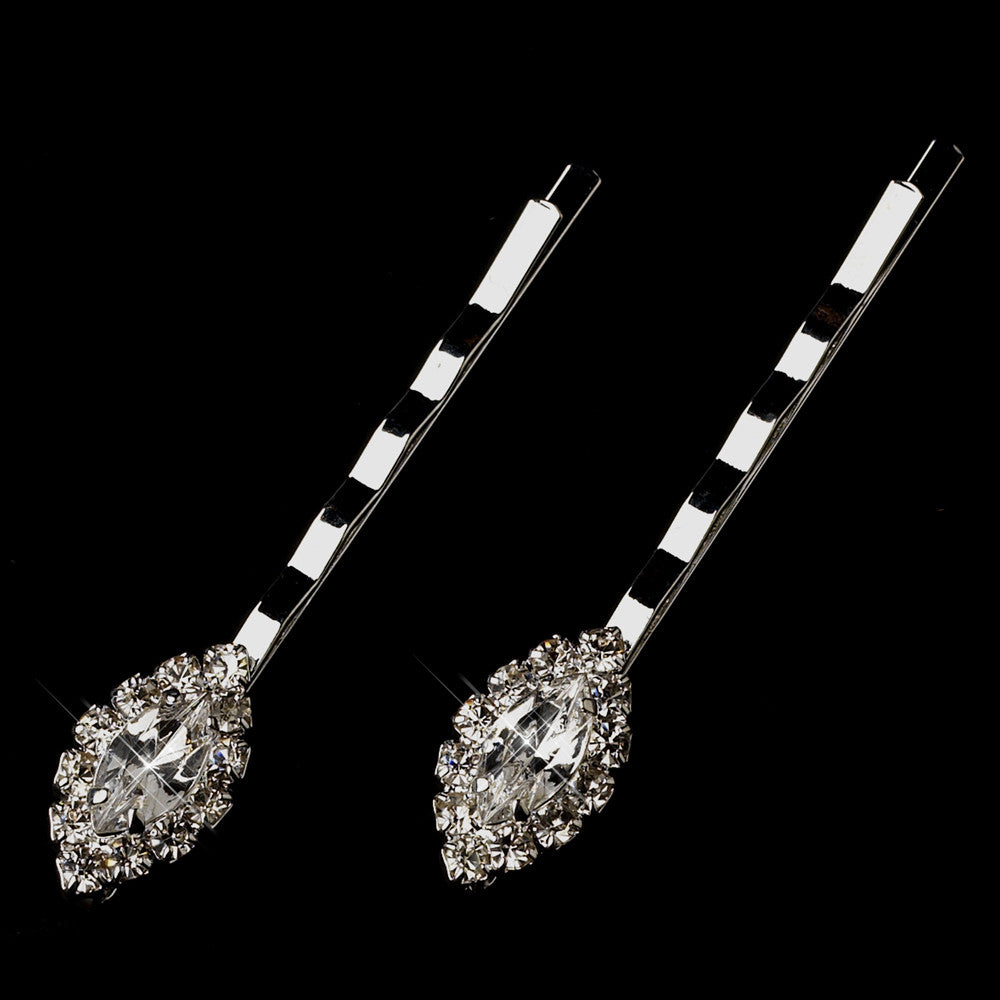 Silver Clear Round & Marquise Rhinestone Bridal Wedding Hair Bobby Pins 6705