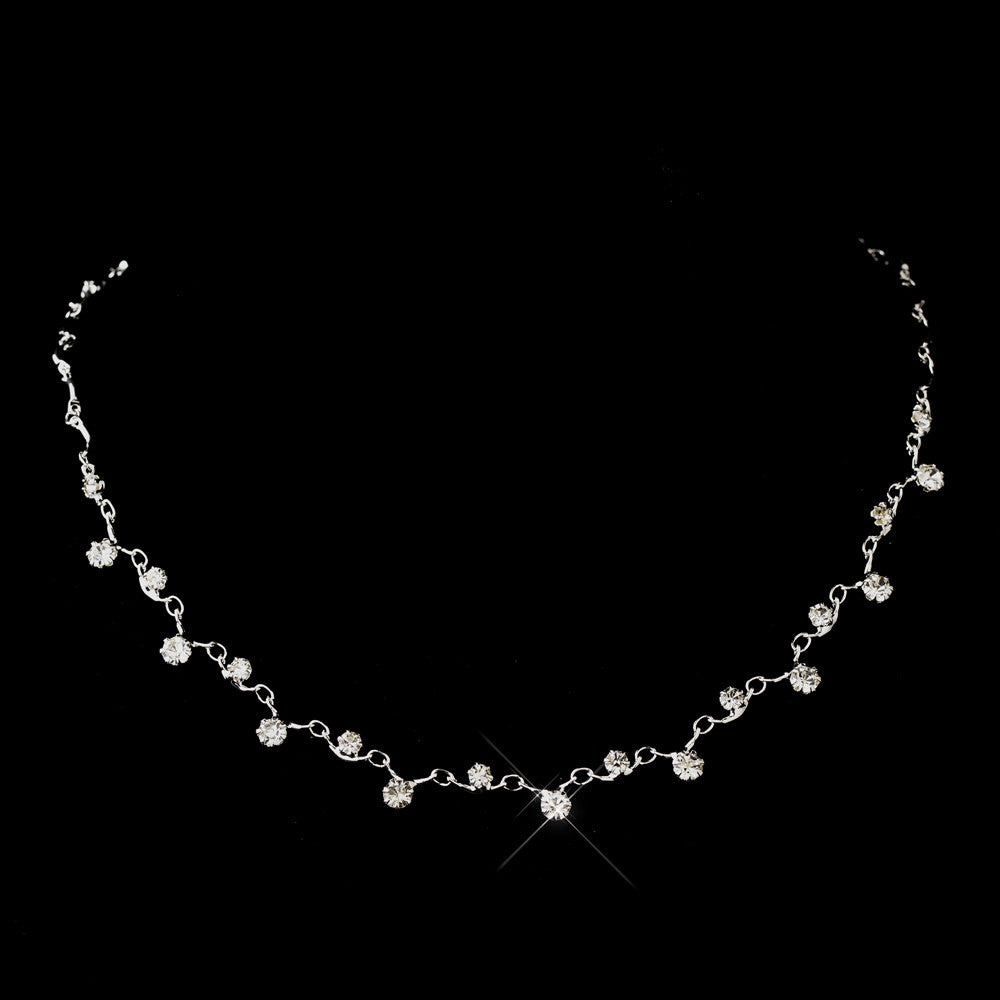 Silver Clear Round Rhinestone Bridal Wedding Necklace 0937