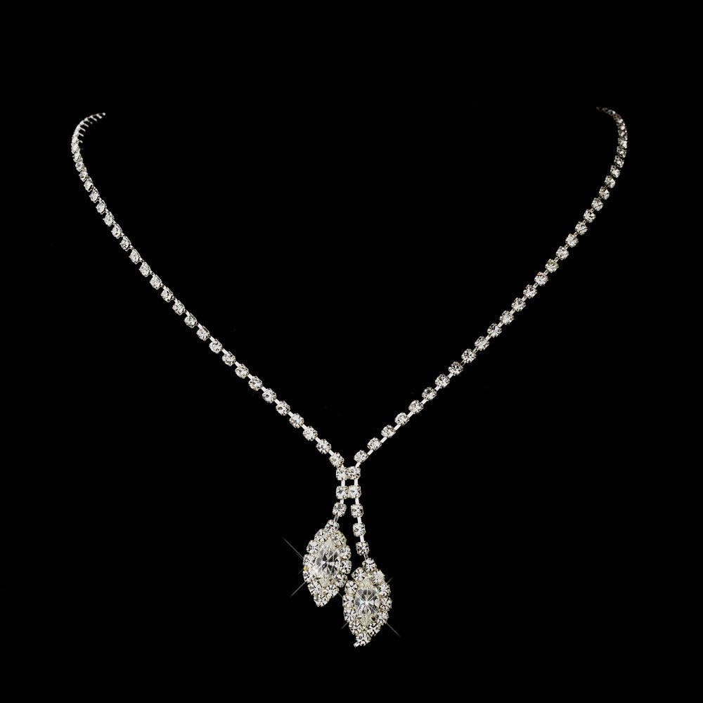 Silver Clear Marquise Rhinestone Bridal Wedding Necklace 1815