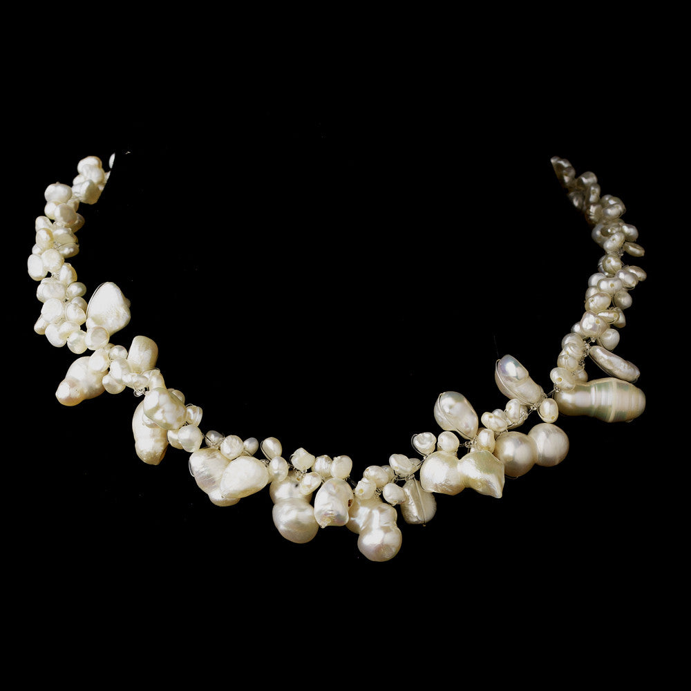 Silver Freshwater Keshi Pearl Bridal Wedding Necklace 4043