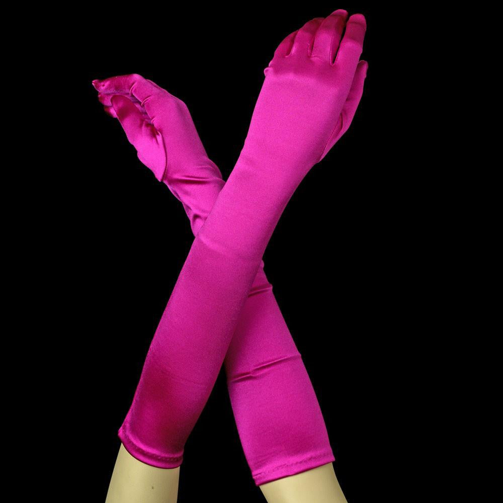 Fuchsia Elbow Formal Bridal Wedding Matte Satin/Satin Gloves