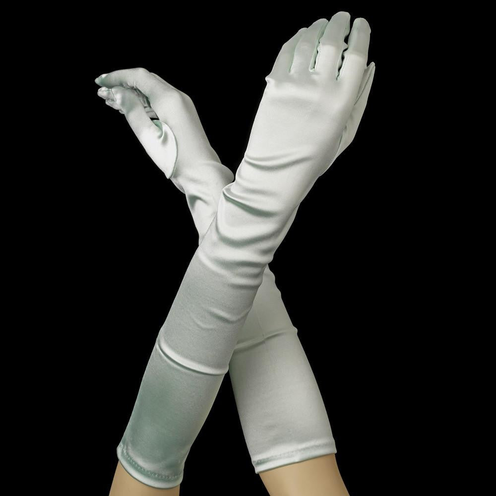 Mint Green Elbow Formal Bridal Wedding Matte Satin/Satin Gloves