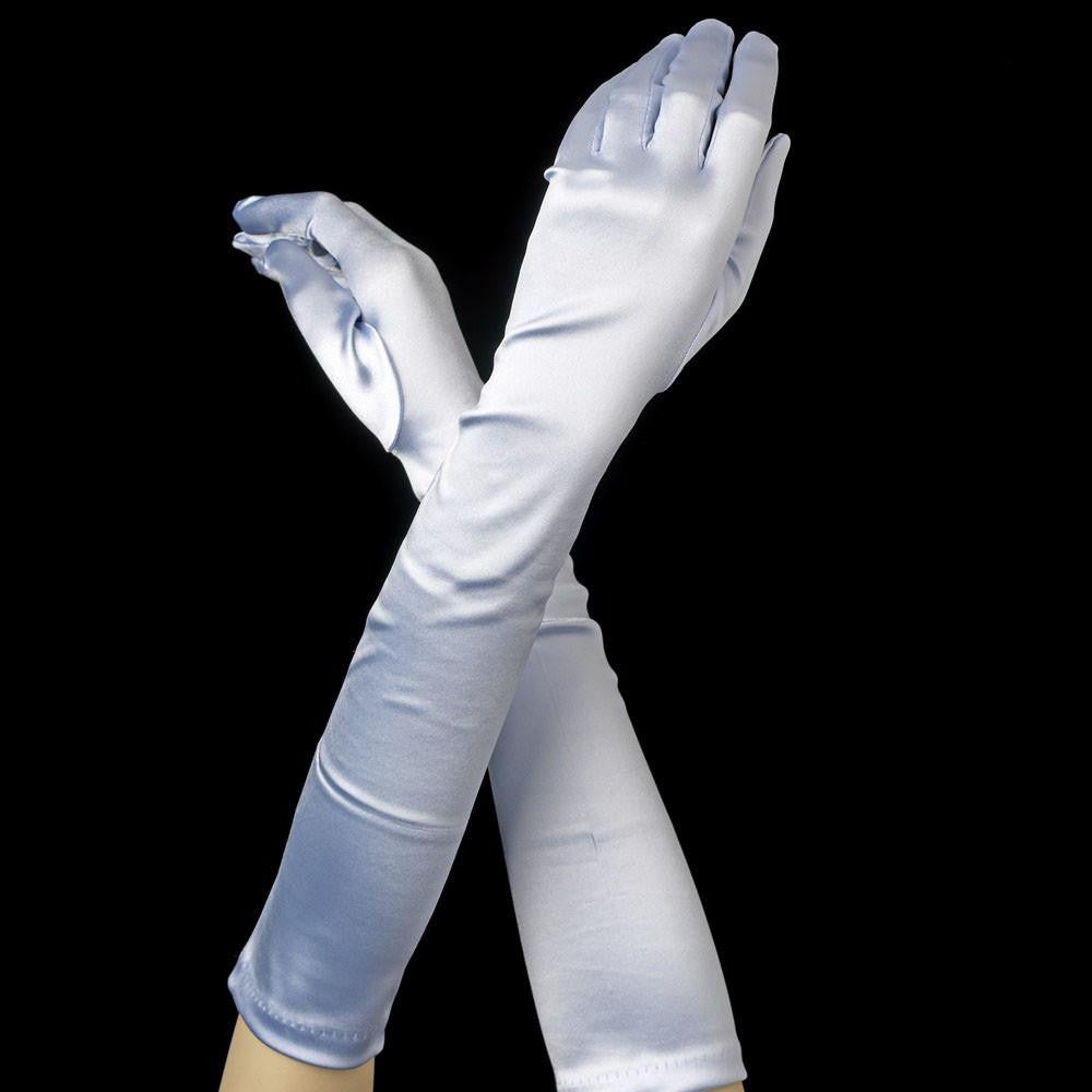 Pastel Blue Elbow Formal Bridal Wedding Satin Gloves