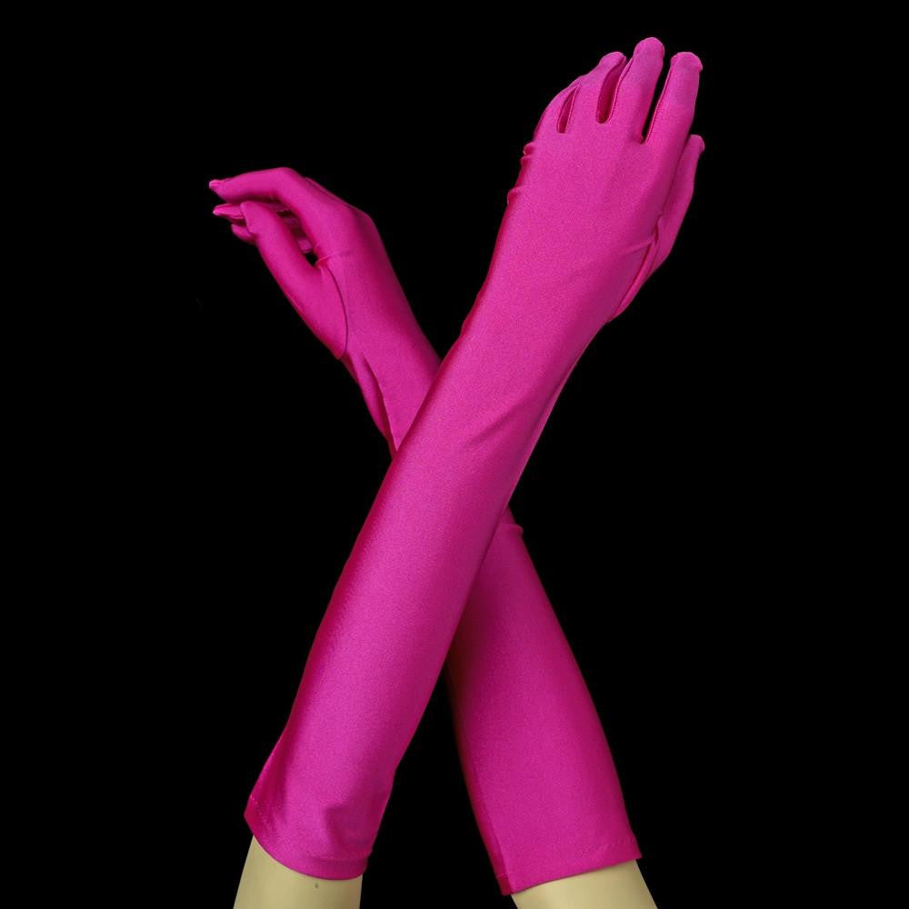 Fuchsia Elbow Formal Bridal Wedding Matte Satin/Satin Gloves