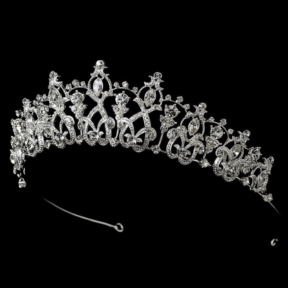 * Dazzling Silver or Rhodium Rhinestone Bridal Wedding Tiara HP-12391