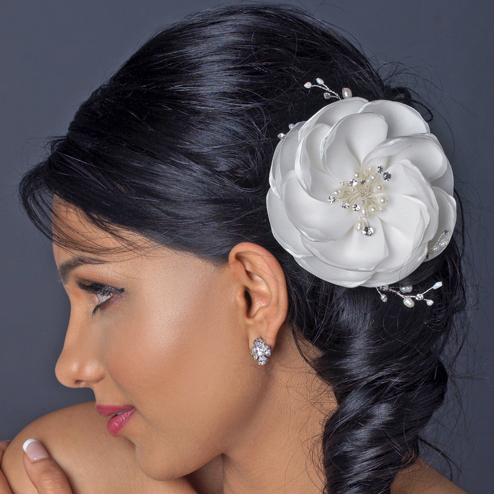 Flower Bridal Wedding Hair Clip w/ Freshwater & Rhinestone Accent Bridal Wedding Hair Clip 12