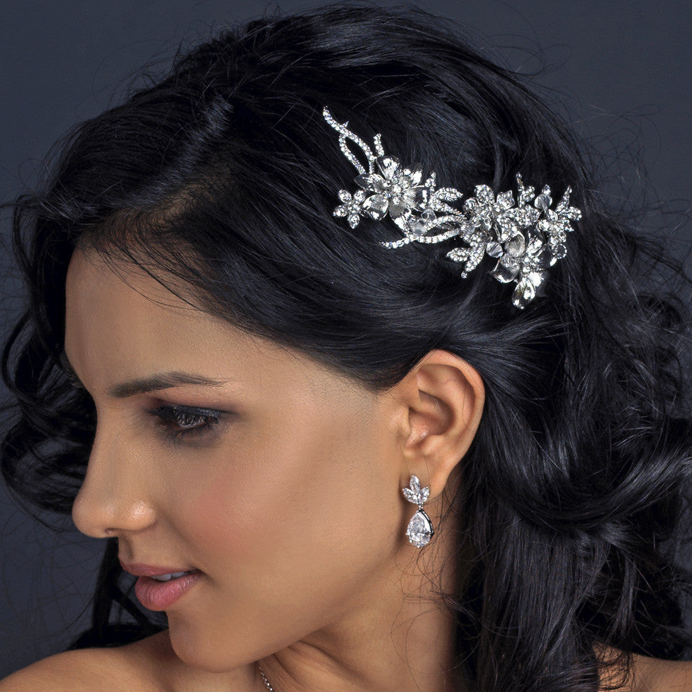 Rhodium Clear Rhinestone Floral Vine Bridal Wedding Hair Comb 1969