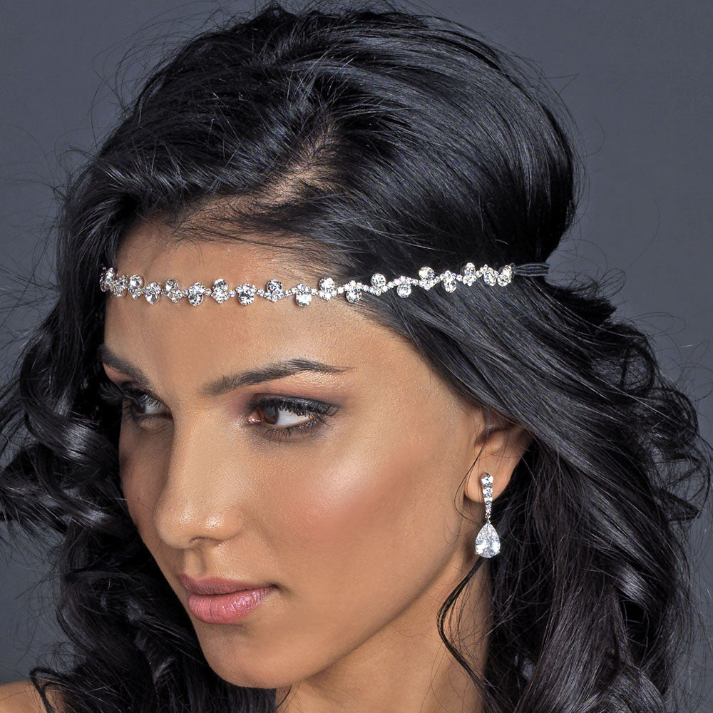 Silver Clear Rhinestone Bridal Wedding Hair Bridal Wedding Elastic Headband 247