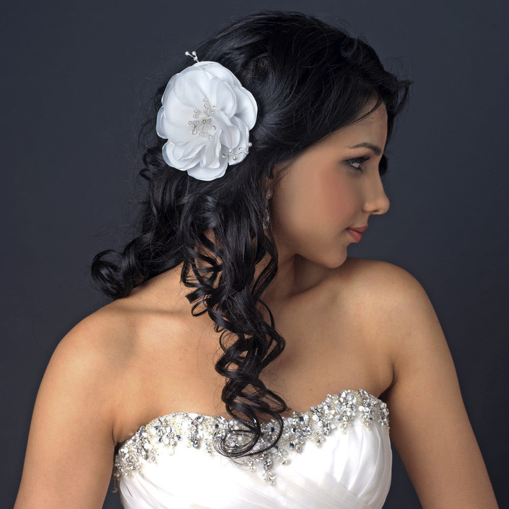 Flower Bridal Wedding Hair Clip w/ Freshwater & Rhinestone Accent Bridal Wedding Hair Clip 12