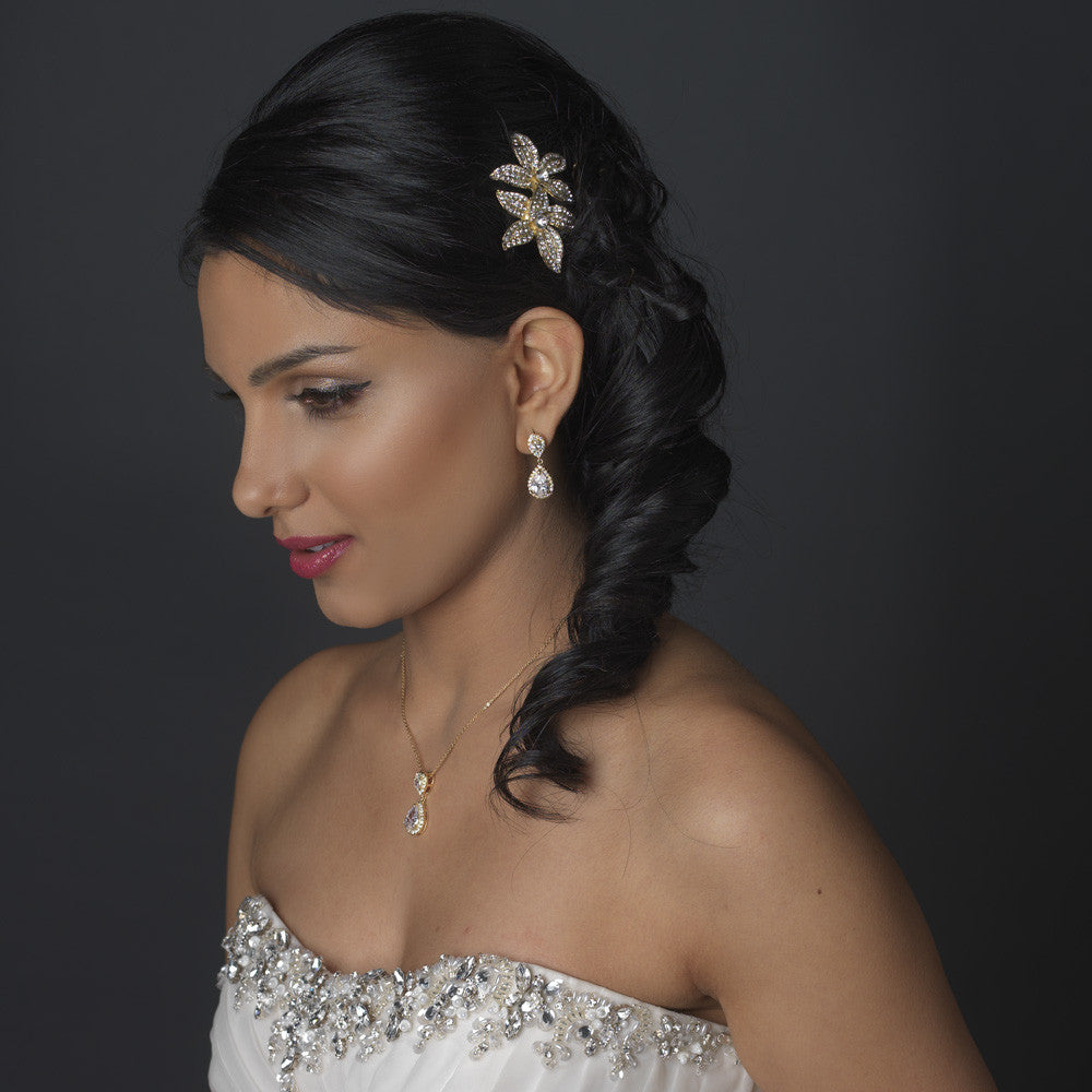 Antique Silver Clear Rhinestone Flower Bridal Wedding Hair Comb 9985